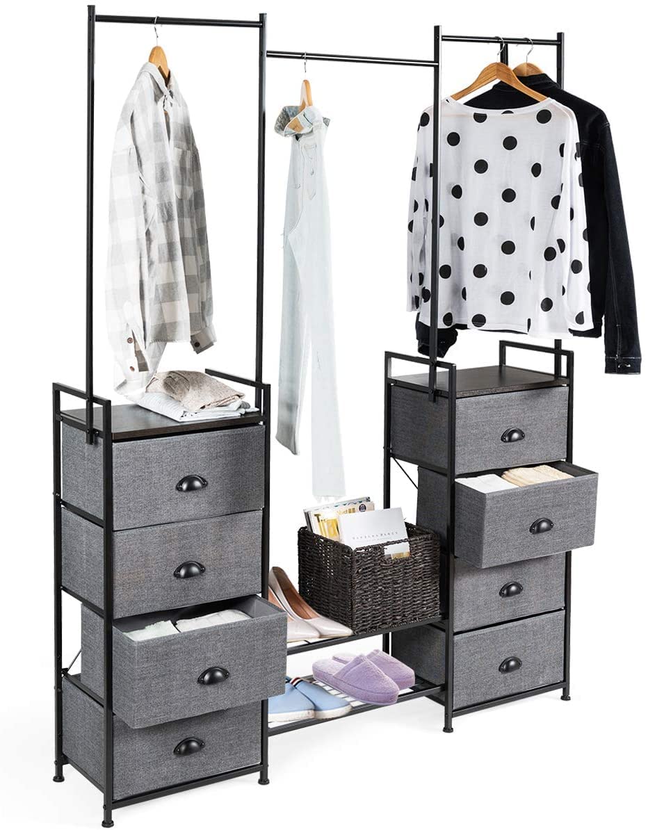 Giantex Dresser Clothing Rack, 3 in 1 Portable Closet Organizers and Storage with Metal Clothes Rails, Open Dresser Wardrobe
