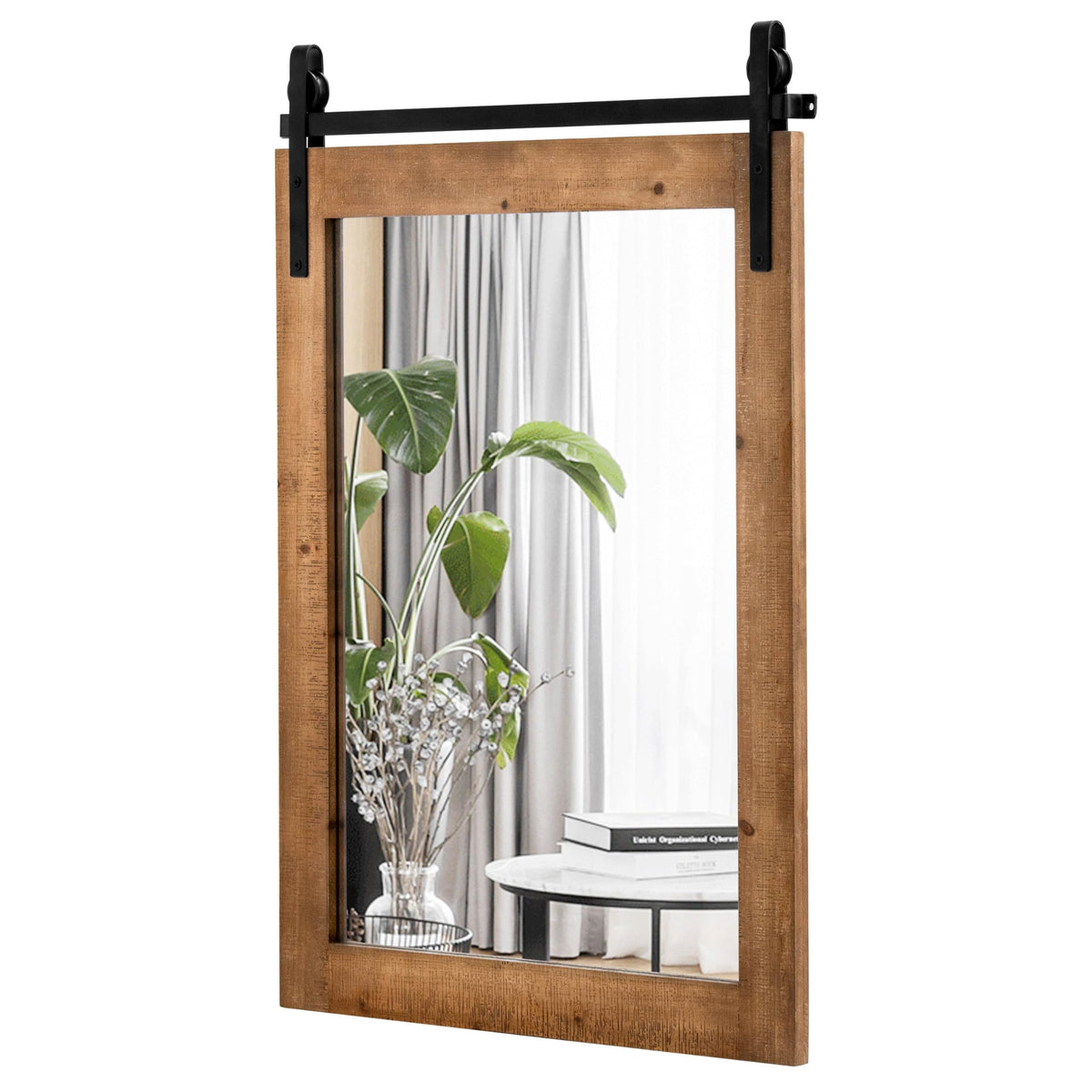 Giantex Farmhouse Wall Mirror, Rustic Wall Mounted Mirror w/Solid Wood Frame & Metal Bracket