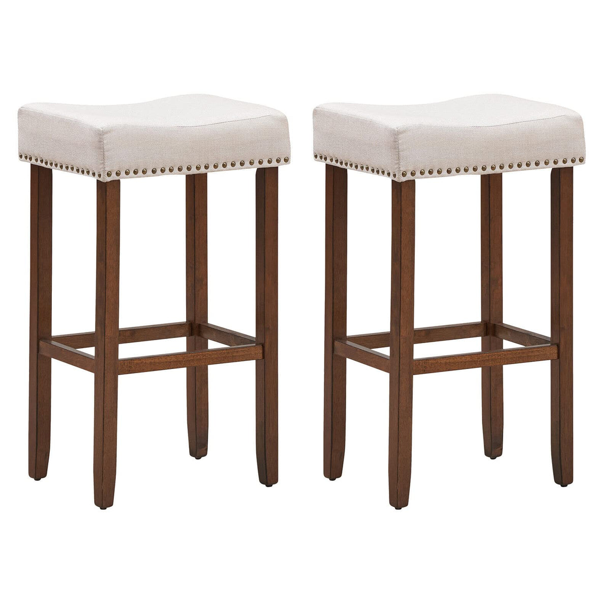 Giantex Set of 2 Saddle Bar Stools, 74 cm H Backless Counter Stool, Brass Nail Head Studs, Upholstered Sponge Cushion