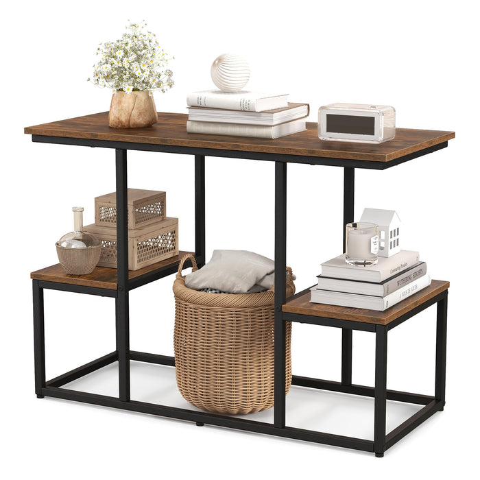Giantex Rustic TV Console Table for 50 Inches TVs, Industrial Sofa Table with Open Storage Shelves