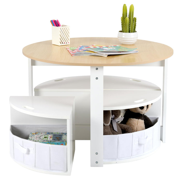 Kids Table and Chair Set, 5 Piece Toddler Round Nesting Table with 4 Storage Stools for Activity