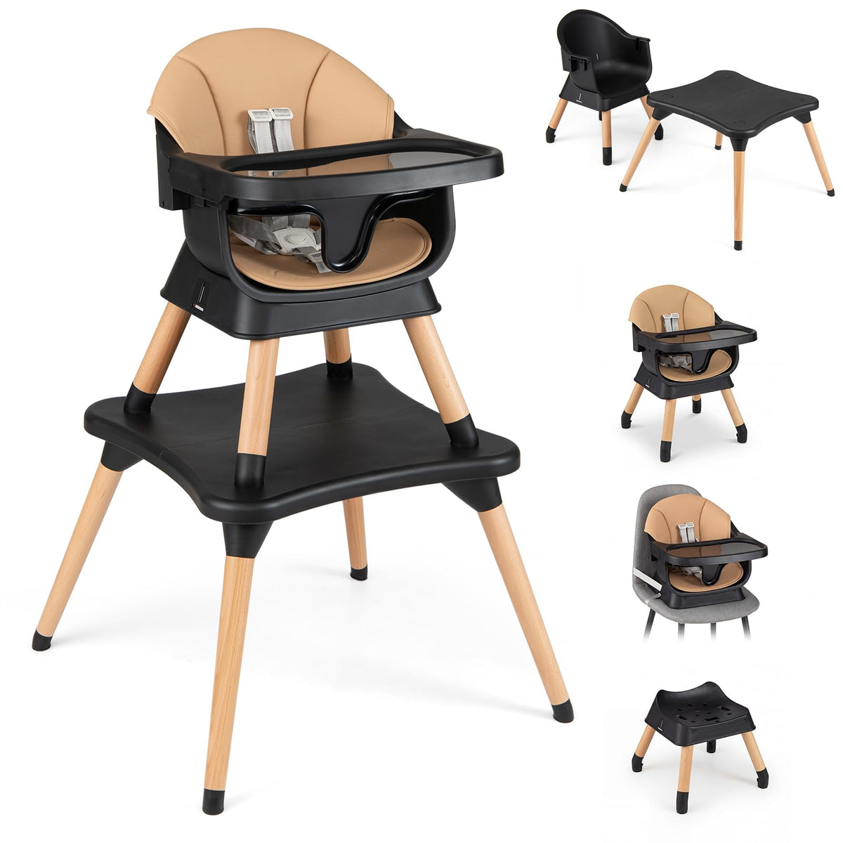 9-in-1 Convertible High Chair with Solid Wood Legs and Removable Dishwasher-Safe Tray