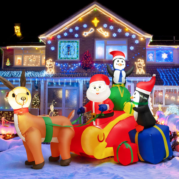 180CM Christmas Inflatable Lighted Santa Claus on Reindeer Sleigh