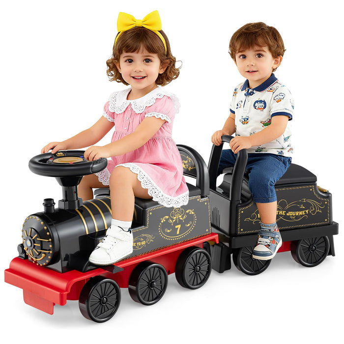 Ride on Train with Carriage, 6V 2-Seater Battery Powered Ride on Toy with Under-Seat Storage