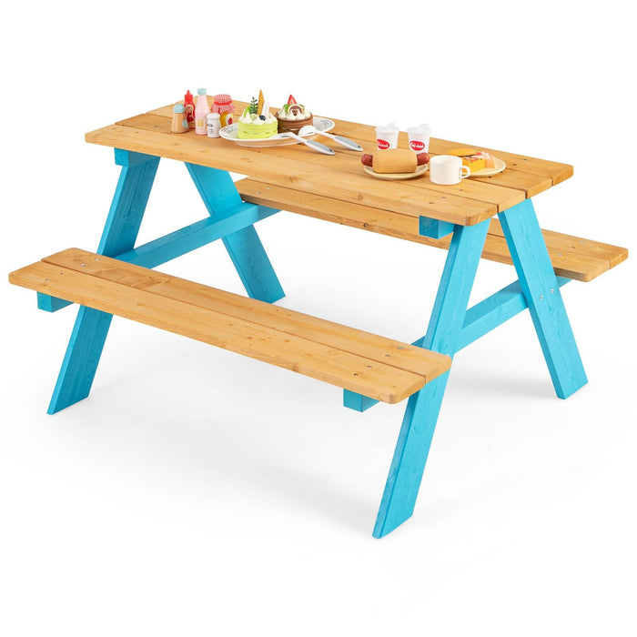 Kids Wooden Picnic Table Set Outdoor Children Table with Bench Seats