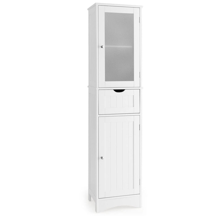 Giantex Freestanding Storage Cabinet, 170 cm Tall Slim Bathroom Cabinet with 2 Adjustable Shelves, 2 Doors and 1 Drawer