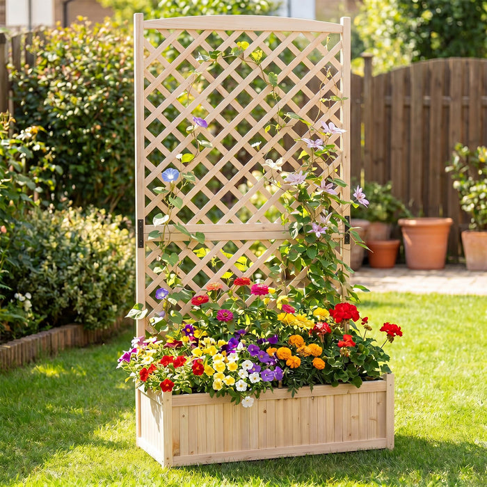 180cm Raised Garden Bed with Diamond Trellis & Drainage Holes for Climbing Plants