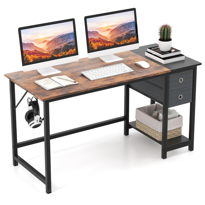 Giantex 140 cm Home Office Desk, Modern Computer Workstation with 2 Drawers