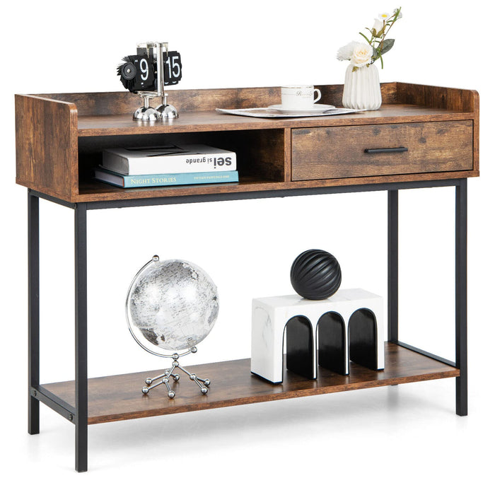 Giantex Long Console Table for Small Space, Couch Side Table with Drawer & Anti-Tipping Kit, Rustic Brown