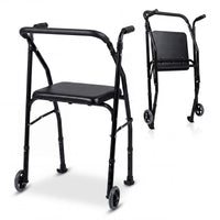 Folding Walker Lightweight Aluminum with 2 Wheels and Padded Seat for Seniors