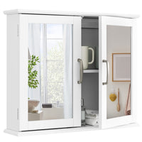 Mirrored Bathroom Wall Cabinet with Double Mirrored Doors and Two Shelves