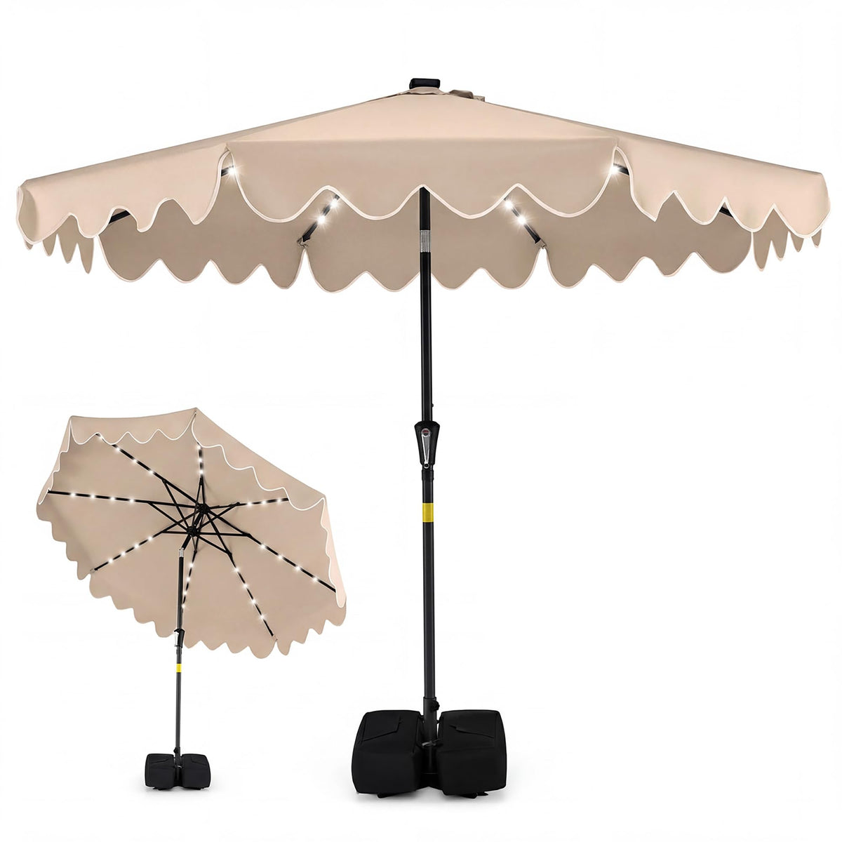 2.7M Patio Umbrella with 32 Solar LED Lights Weighted Base and Sandbags