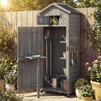 Wood Garden Storage Shed with Lockable Barn Door and Removable Shelves for Outdoor