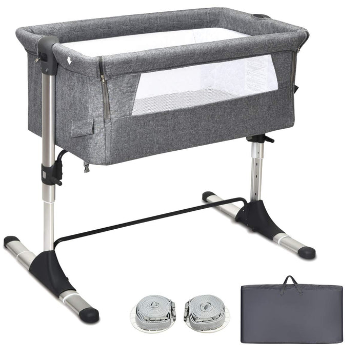 BABY JOY Baby Bassinet, Height Adjustable Baby Crib Bedside Sleeper with Detachable Side Panel