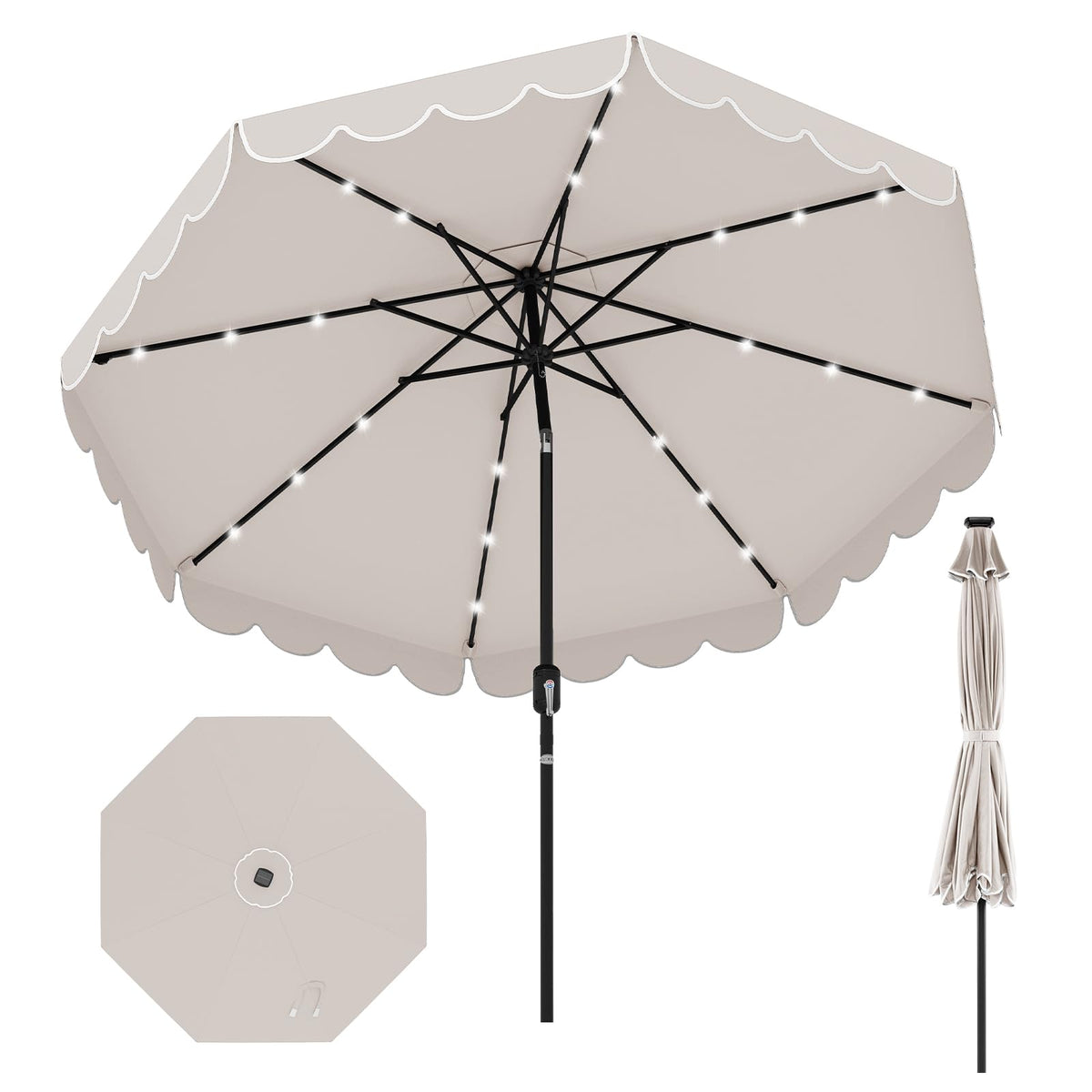 2.8M Solar Patio Umbrella with 24 LED Lights