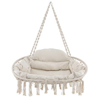Hand-Woven Rope Hanging Swing Chair with Thick Cushion and Folding Metal Frame