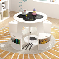 5 PCS Kids Table and Chair Set with 4 Storage Stools and Blackboard