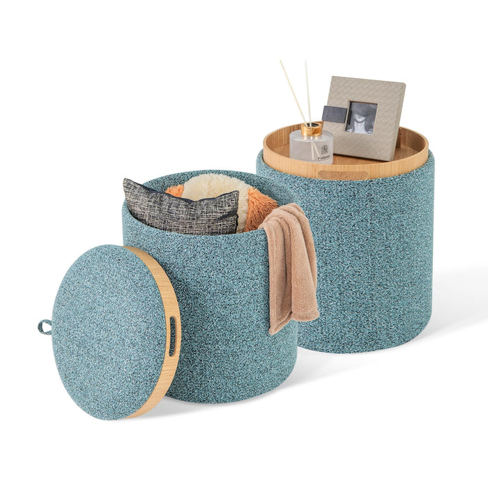 Giantex Round Ottoman Set of 2, Upholstered Storage Ottoman