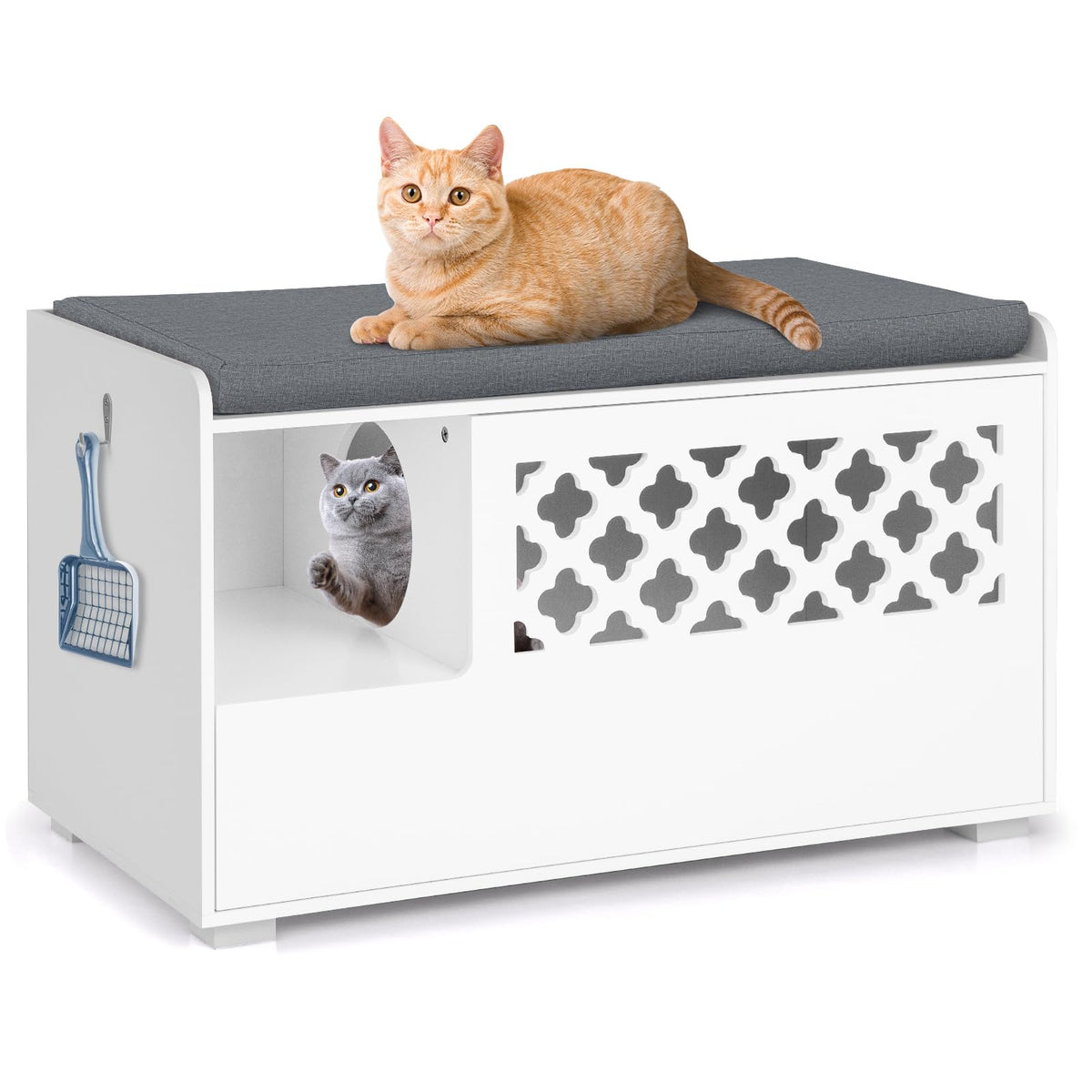Cat Litter Box Enclosure, Cat Litter Box Bench, Storage Cabinet Furniture Hidden with Removable Cushion