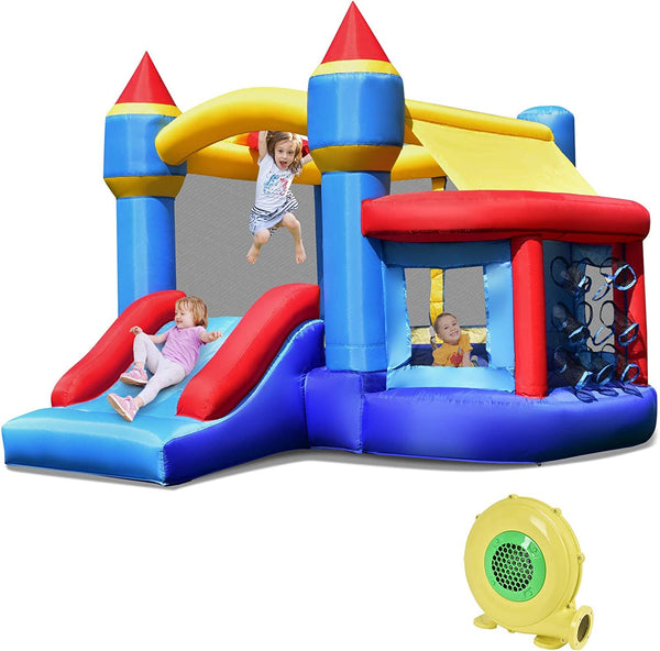 5-in-1 Inflatable Bounce House, Kids Jumper Bouncer w/Slide, Ball Shooting Area