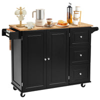 Giantex Kitchen Island Cart, Large Trolley Cart w/ Drop-Leaf Tabletop, Large Cabinet, 3 Drawers, Spice Rack, Towel Rack, Rolling Serving Trolley Cabinet