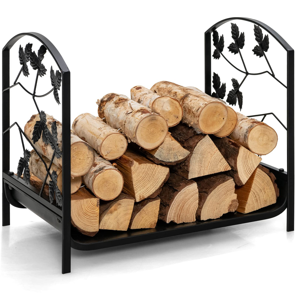 Firewood Log Rack, for Indoor Outdoor Steel Log Holder w/50 kg Load Capacity