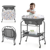 Baby Bathtub with Changing Table, Foldable Diaper Changing Station with Storage Tray