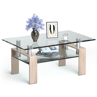 Giantex Rectangular Coffee Table, Modern Coffee Table with 2-Tier Storage Shelf