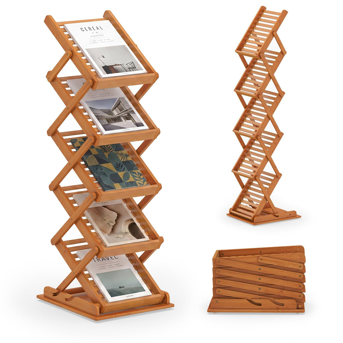 Giantex Foldable Bamboo Magazine Rack with 2 Adjustable Positions