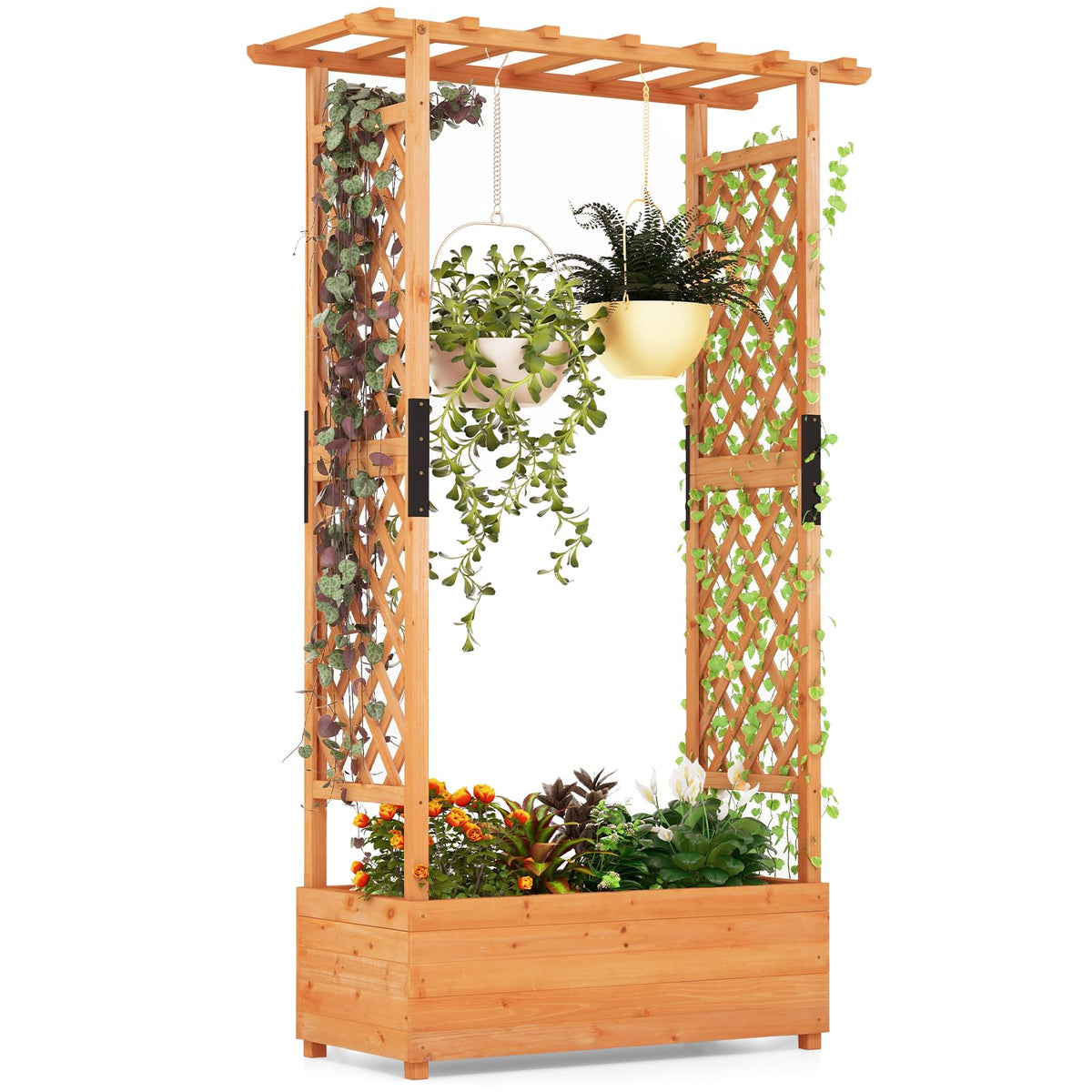 planter box with trellis australia Raised Garden Bed with Arch Trellis, Hanging Roof, Planter Box – Giantex.au