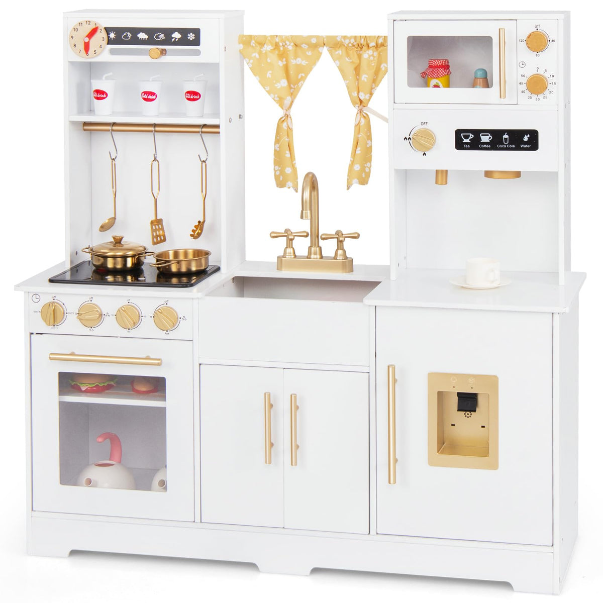 Pretend Play Kitchen for Kids with Coffee Maker Sink Faucet