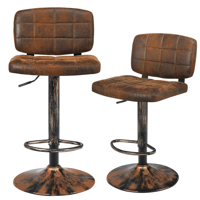 Giantex Set of 2 Barstools, Vintage Leather Bar Stools Swivel Gas Gift Counter Chair, Retro Brown (Set of 2)