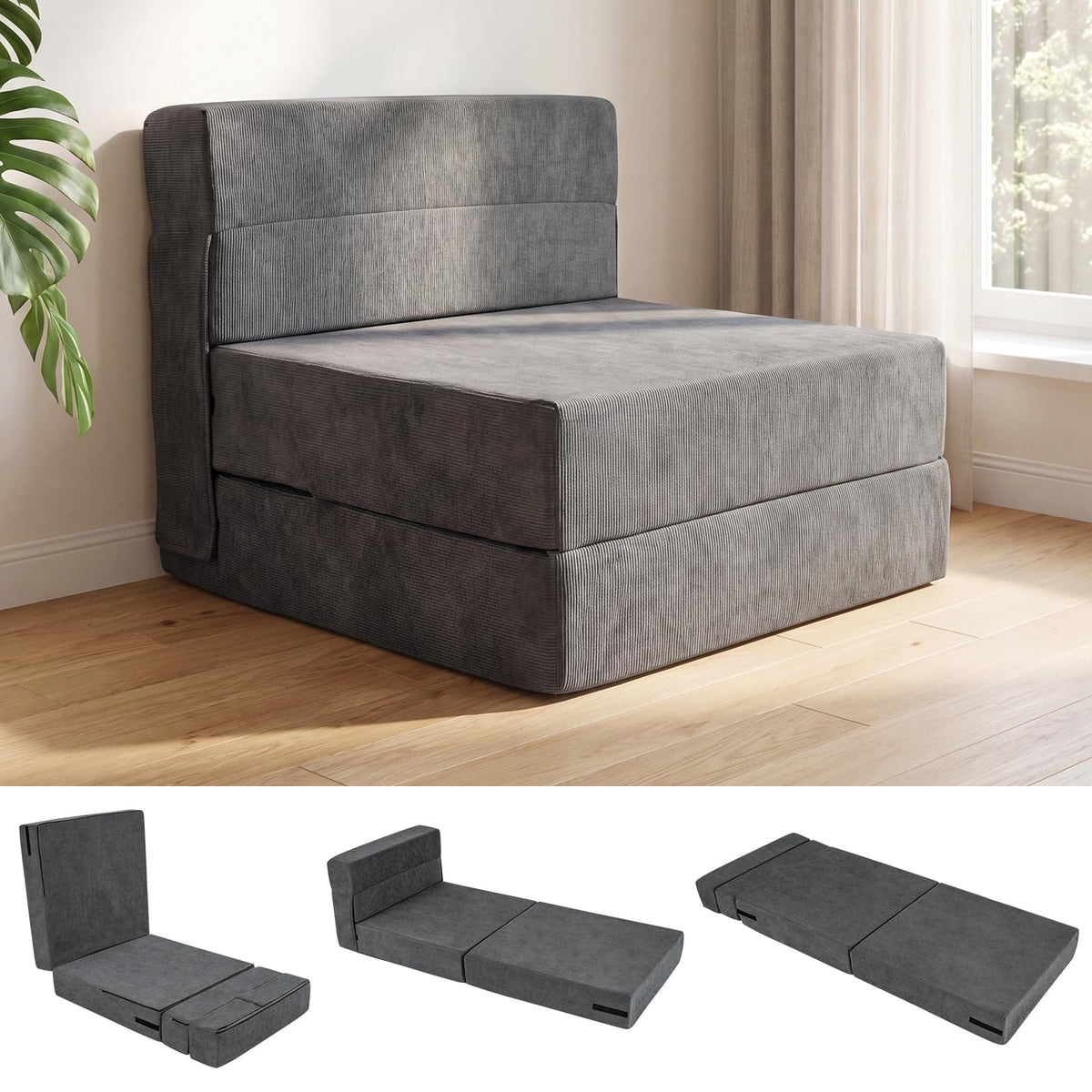 4-in-1 Folding Sofa Bed with Corduroy Cover for Adults