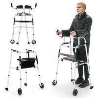 Folding Upright Walker with Seat Wheels and Removable Arm Support