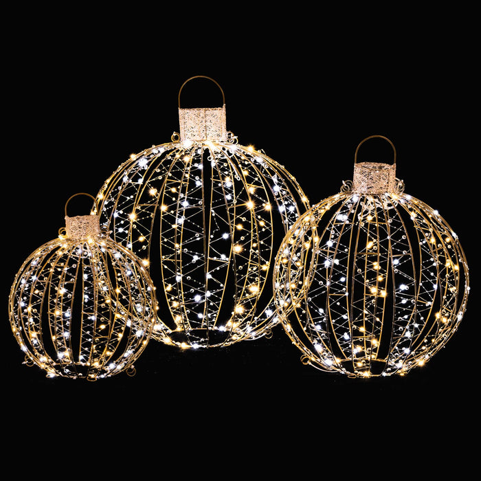3 Pack Christmas Balls, Outdoor Hanging Light Spheres w/30 Cable Ties & 6 Stakes