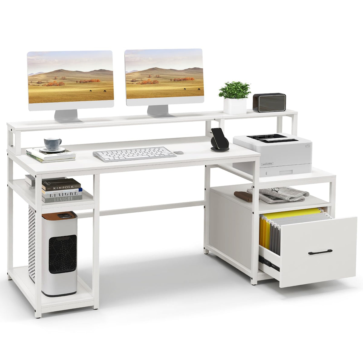 Giantex 168cm Computer Desk Home Office, Modern Writing Desk with Monitor Stand