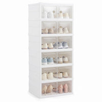 6-Tier Folding Plastic Shoe Organizer with Clear Doors and 12 Pairs for Entryway