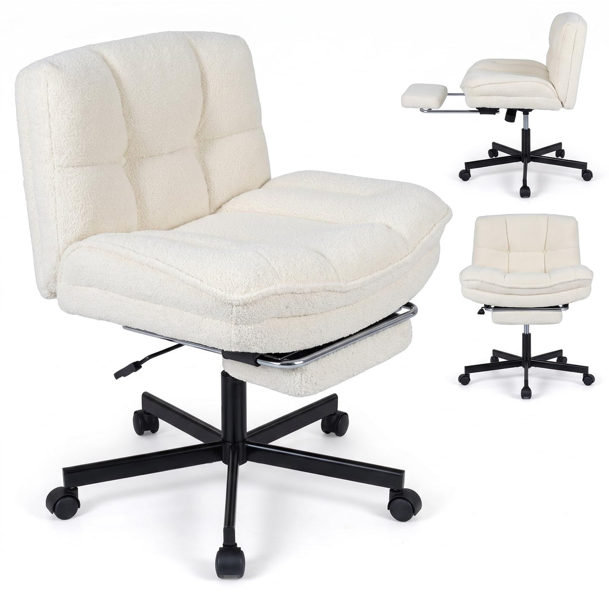 GIANTEX Teddy Plush Office Chair with Footrest & Adjustable Height