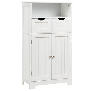 Bathroom Floor Cabinet, Storage Cabinet w/One Open Shelf Two Doors and Two Adjustable Drawers