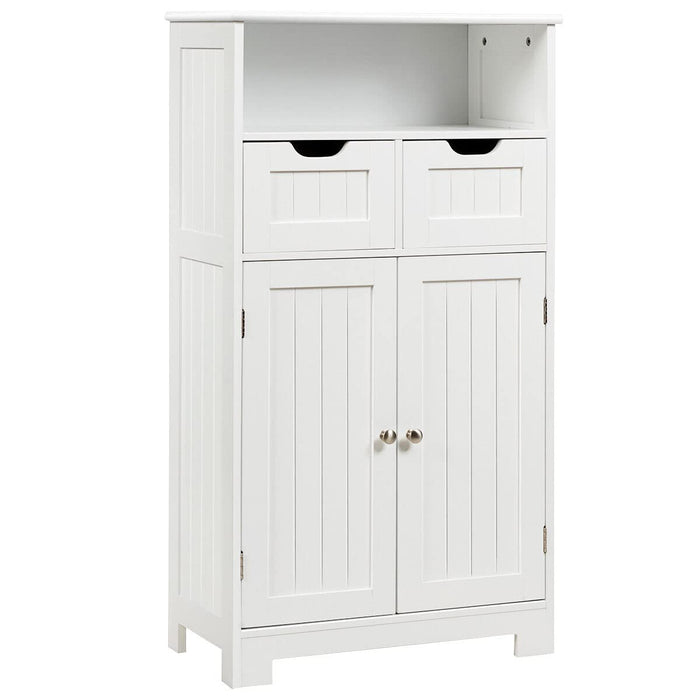 Bathroom Floor Cabinet, Storage Cabinet w/One Open Shelf Two Doors and Two Adjustable Drawers