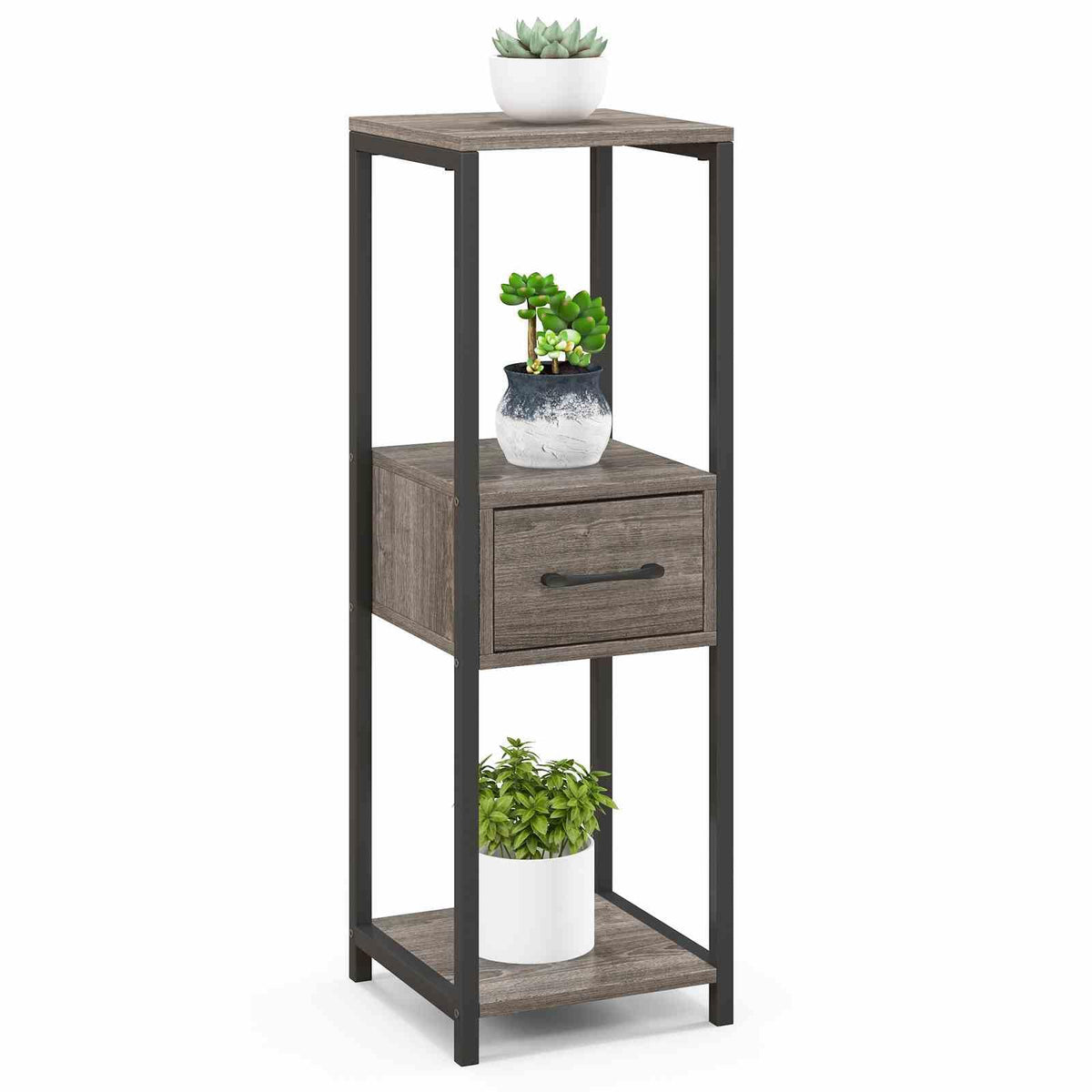 2 Pack 3 Tier Tall Metal Plant Stand with Drawer