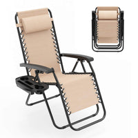 Patio Zero Gravity Lounge Chair with Cup Holder & Removable Pillow
