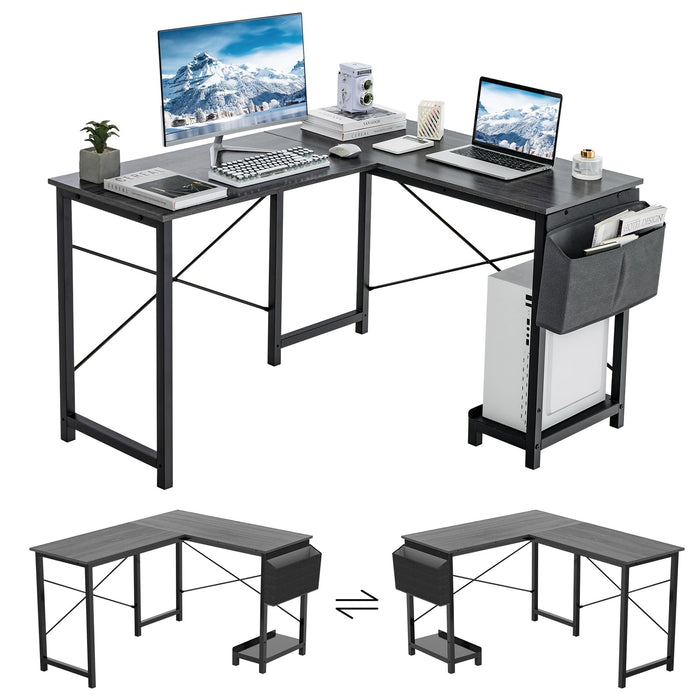 Giantex L-Shaped Office Desk, Modern Reversible Computer Desk with Storage Pocket & CPU Stand