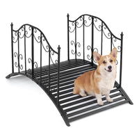 Garden Metal Bridge with Handrails, Outdoor Arched Bridge w/Dual Patterned Side Rails