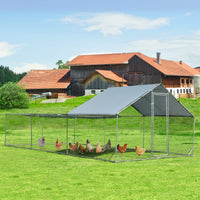 Large Metal Chicken Coop, Walk-in Poultry Cage Hen Rabbit Run House with Waterproof & Sun-Proof Cover