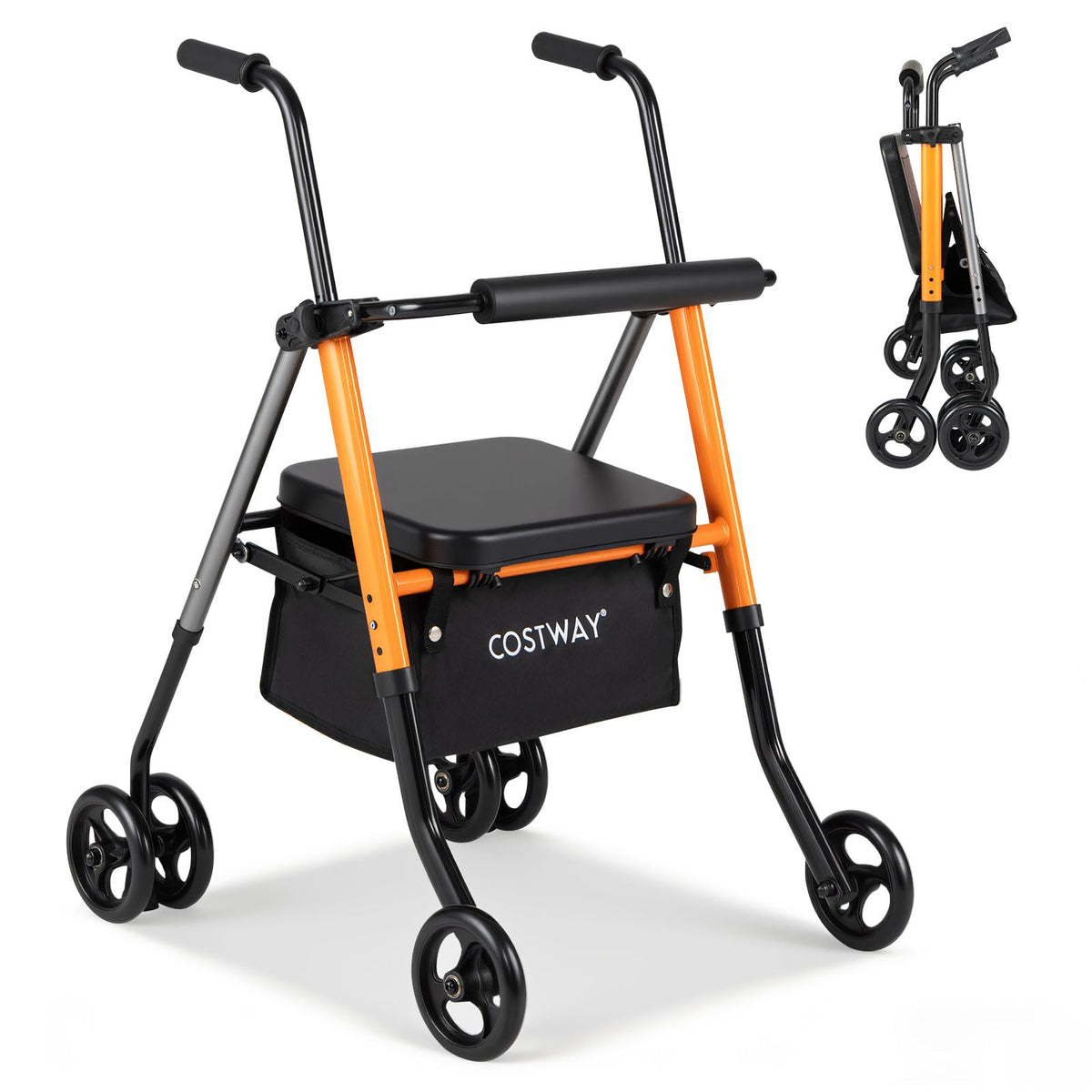 Folding Lightweight Rollator Walker with Backrest and Adjustable Height 136 KG Capacity