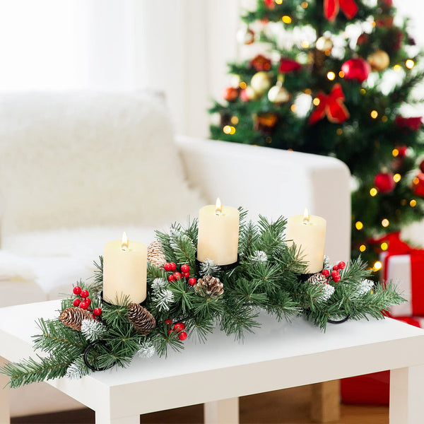 Artificial Christmas Tabletop Centerpiece with 3 Candle Holders