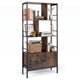 Industrial Tall Bookshelf with 3-Tier Shelves and 2-Door Cabinet for Living Room