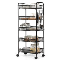 Giantex Serving Trolley Cart w/ 5 Levels, Storage Trolley, Side Kitchen Trolley, Kitchen Organizer Utility Cart for Kitchen