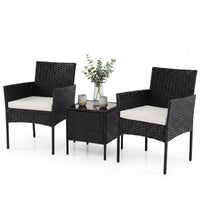 PE Rattan 3-Piece Patio Bistro Set with Tempered Glass Table